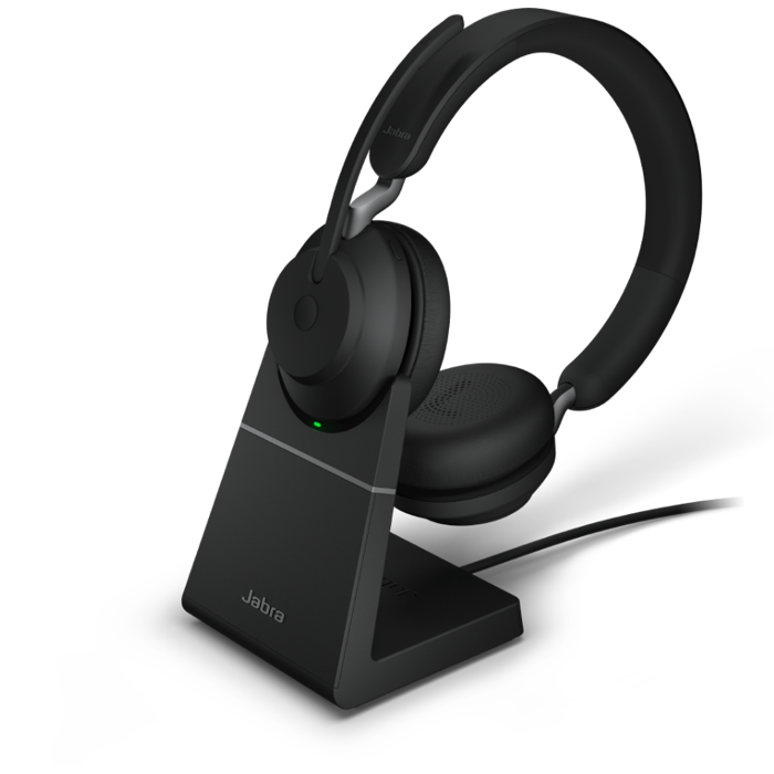 Jabra Evolve2 65 Wireless Headset with Charging Stand ? Noise Cancelling Microsoft Teams Certified Stereo Headphones with Long-Lasting Battery ? U